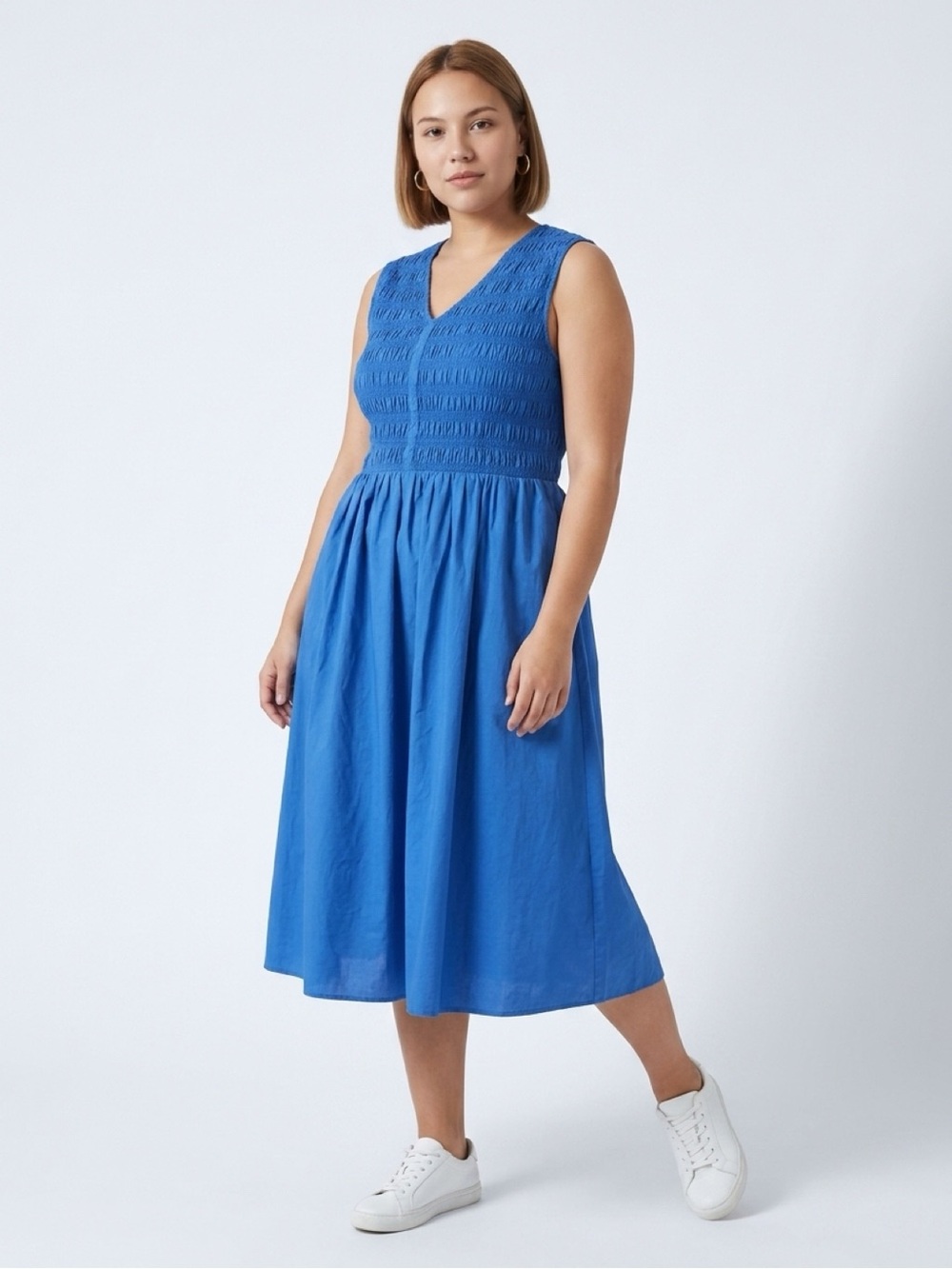 Lane Bryant Cobalt Blue V-Neck Smocked Midi Dress